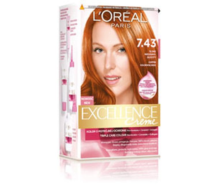 L'Oreal Paris, Excellence Creme, farba do włosów, 7.43 blond miedziano-złocisty
