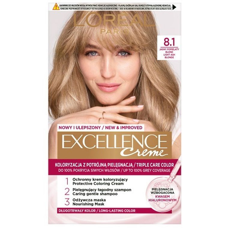 L'Oreal Paris, Excellence Creme, farba do włosów, 8.1 Jasny Popielaty Blond