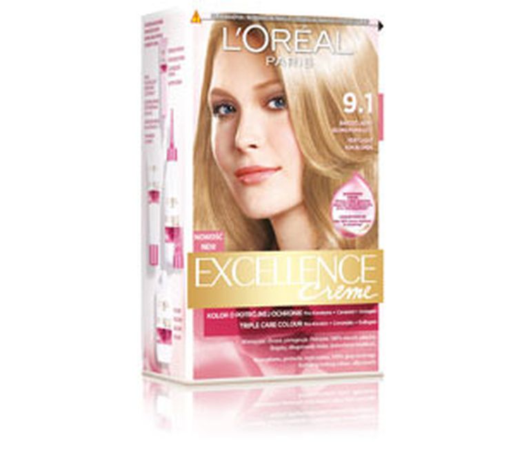 L'Oreal Paris, Excellence Creme, farba do włosów, 9.1 bardzo jasny blond popielaty