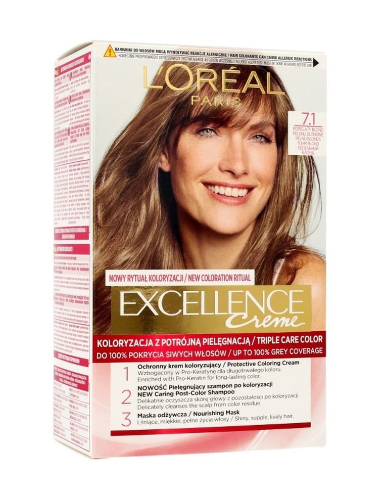 L'Oreal Paris, Excellence Creme, krem koloryzujący, 7.1 Popielaty Blond