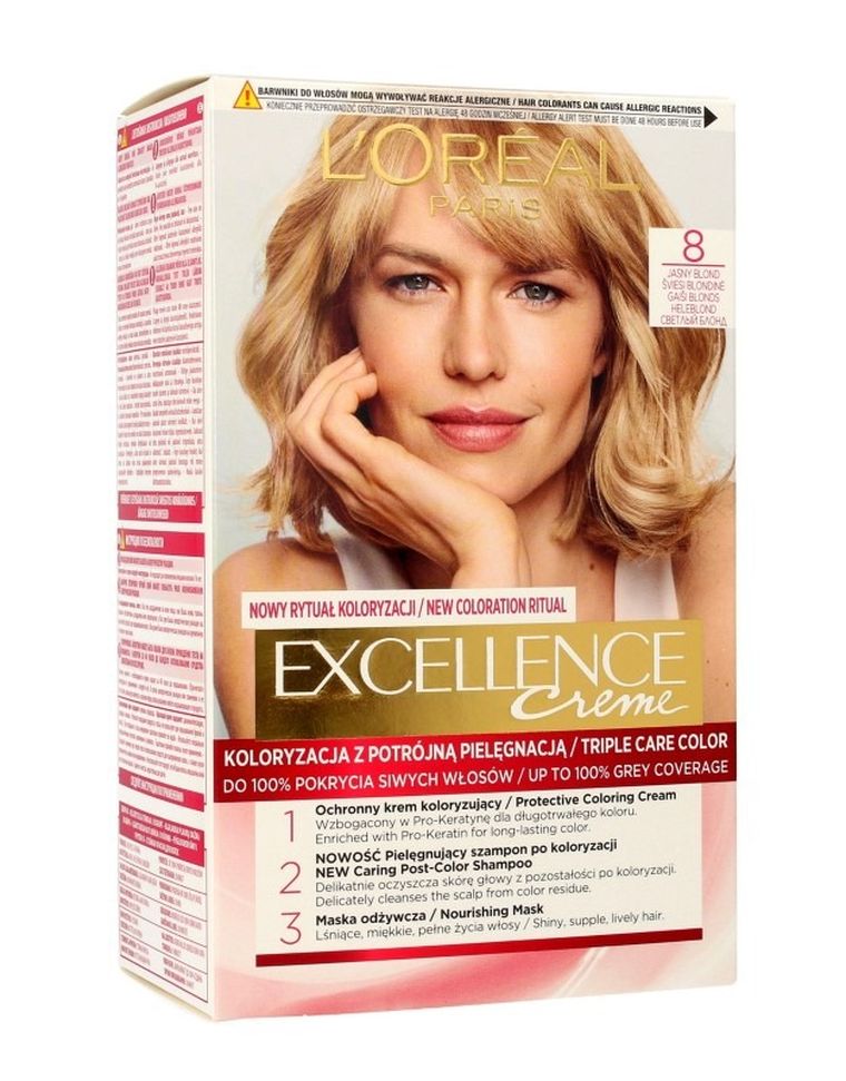L'Oreal Paris, Excellence Creme, krem koloryzujący, 8 Jasny Blond