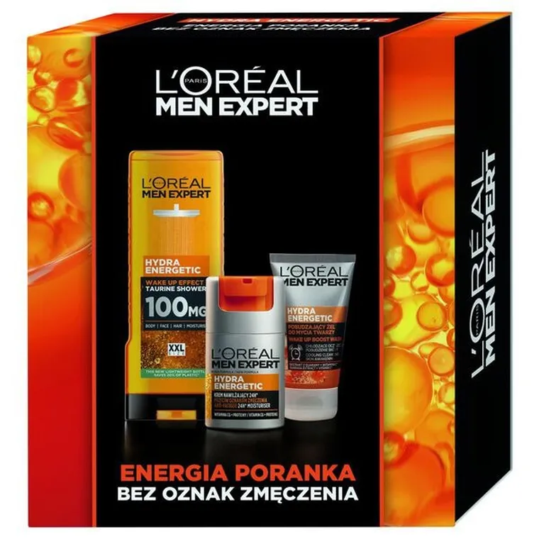 L'Oreal Paris, Men Expert Hydra Energetic, zestaw: żel pod prysznic, 400 ml + krem nawilżający, 50 ml + żel do mycia twarzy, 100 ml