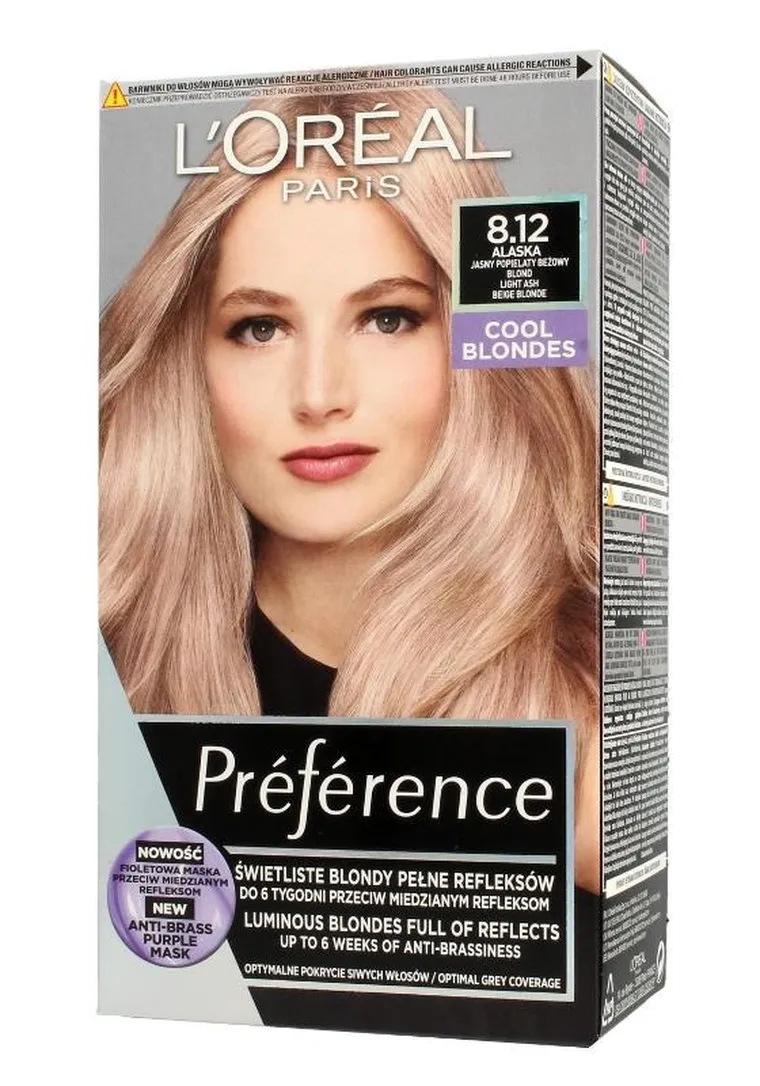 L'Oreal Paris, Preference, farba do włosów, 8.12 alaska, jasny popielaty beżowy blond