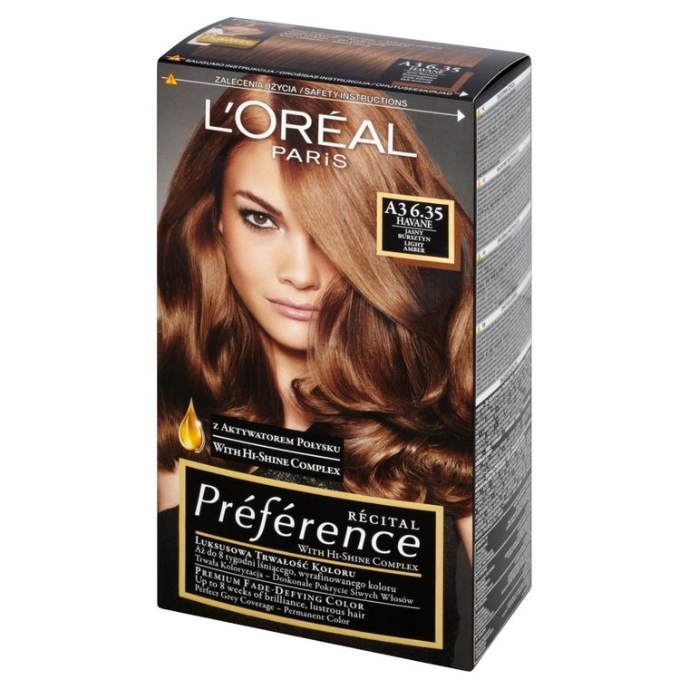 L'Oreal Paris, Recital Preference, Havane, farba do włosów, jasny bursztyn nr A3 6.35