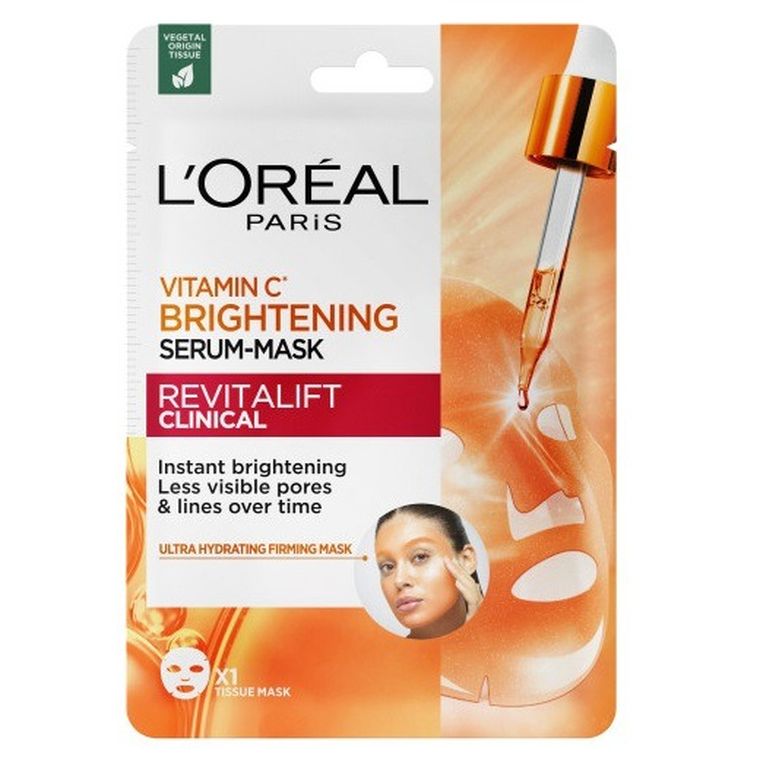 L'Oreal Paris, Revitalift Clinical, rozświetlająca maska-serum w płachcie z witaminą C i kwasem salicylowym, 26g