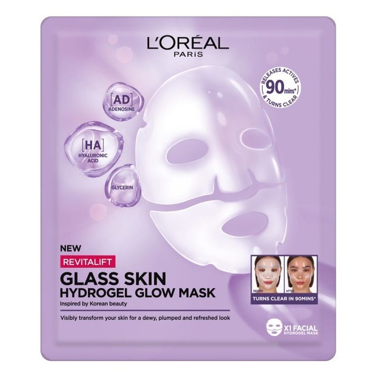 L'Oreal Paris, Revitalift Filler Glass Skin, rozświetlająco-nawilżająca maska hydrożelowa, 25g