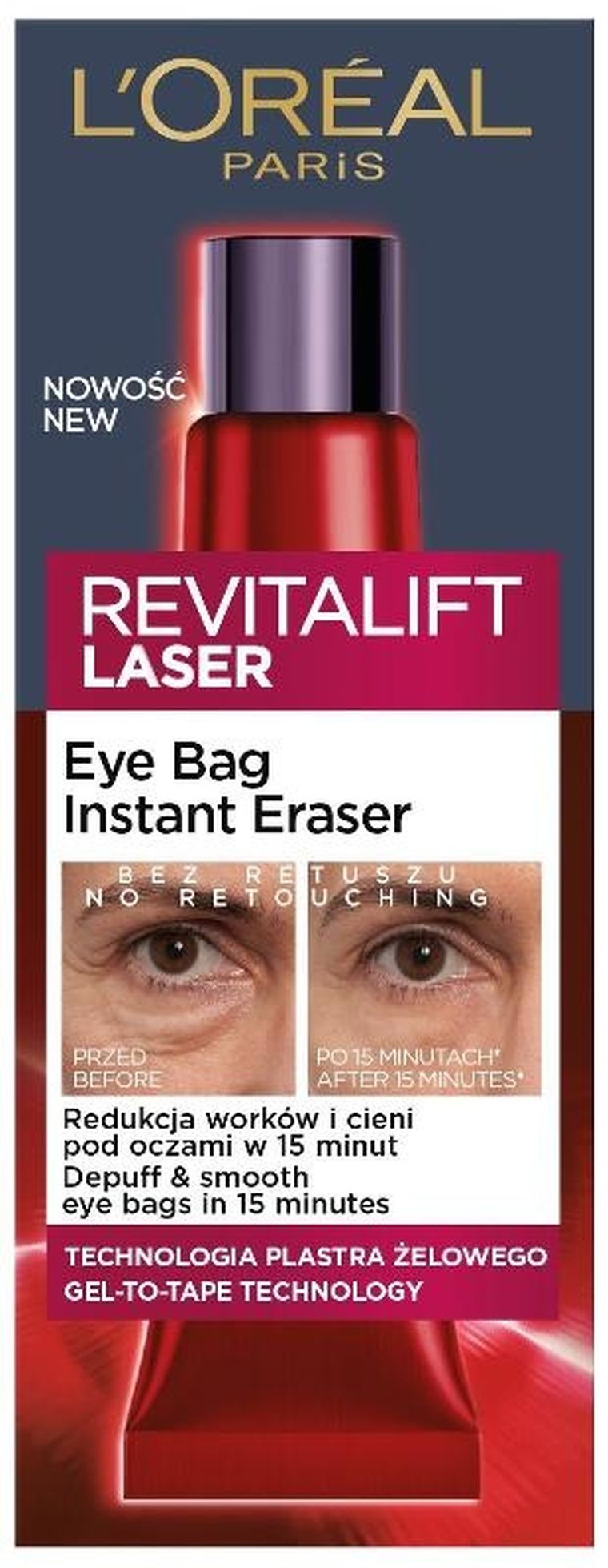L'Oreal Paris, Revitalift Laser Eye Bag Instant Eraser, reduktor cieni i worków pod oczami, 15 ml