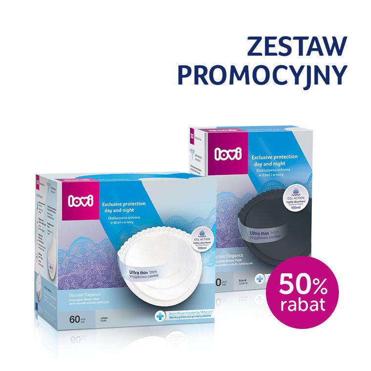 Lovi, Discreet Elegance, jednorazowe wkładki laktacyjne, białe, 60 szt. + czarne, 20 szt.