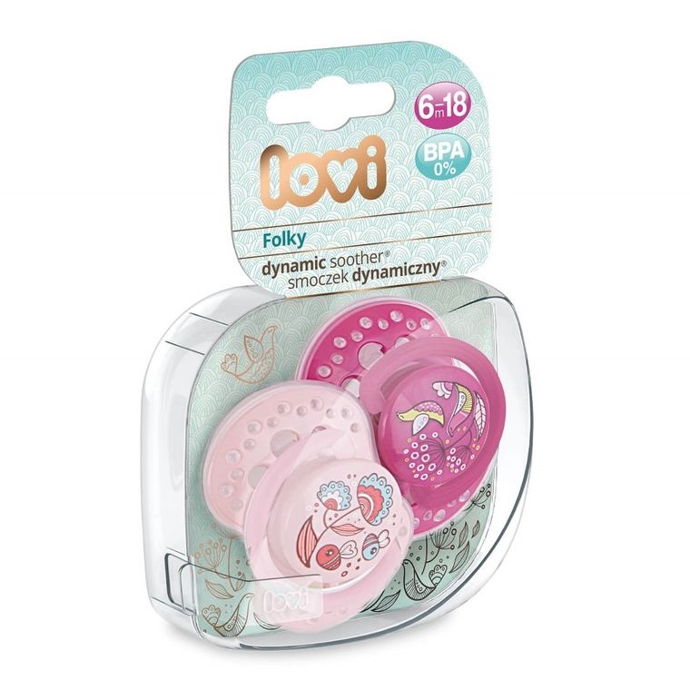 Lovi, Folky, smoczek gryzak silikonowy, dynamiczny, 6-18m, 2 szt.