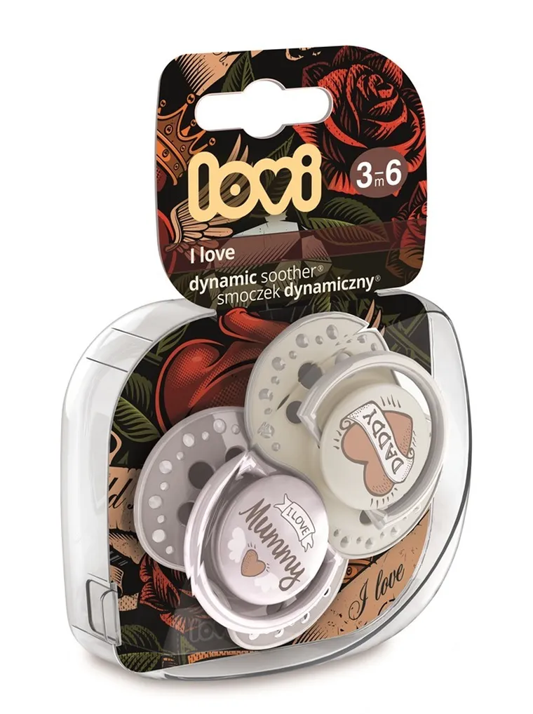Lovi, I Love, smoczek dynamiczny, silikonowy, 3-6m, 2 szt.