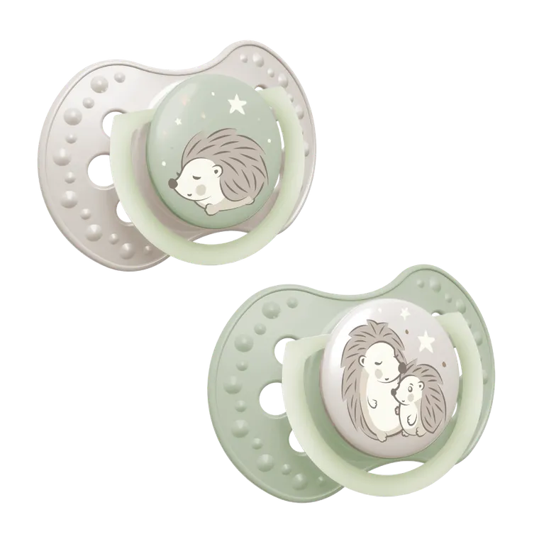 Lovi, Night&Day, Jeż, smoczek silikonowy, dynamiczny, zielony, 6-18m, 2 szt.