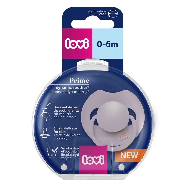 Lovi, Prime, smoczek silikonowy, dynamiczny, 0-6m, Violet, 1 szt.