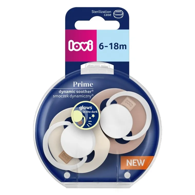 Lovi, Prime, smoczek silikonowy, dynamiczny, Ivory+Blush Glow, 6-18m, 2 szt.