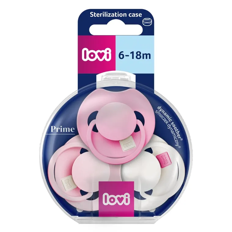 Lovi, Prime, smoczek silikonowy, dynamiczny, Peony Pink, 6-18 m, 3 szt.
