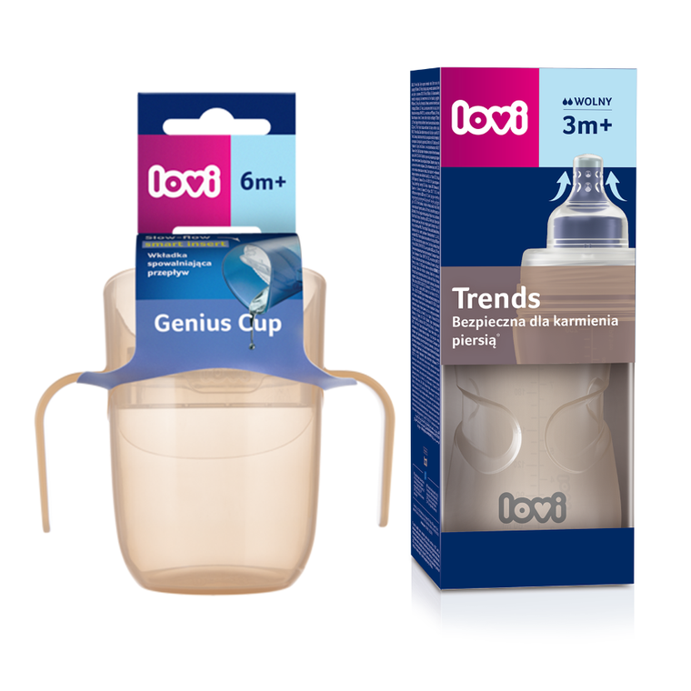 Lovi, zestaw: Genius, kubek, nude + Trends, butelka, nude, 250 ml