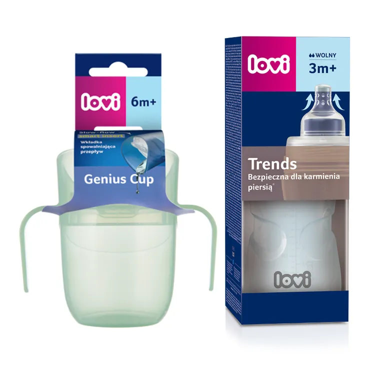 Lovi, zestaw: Genius, kubek, pistachio + Trends, butelka, zielona, 250 ml