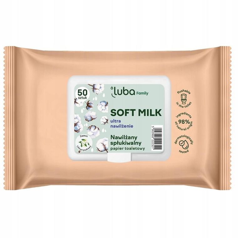 Luba, Family Soft Milk, nawilżany papier toaletowy, 50 szt.