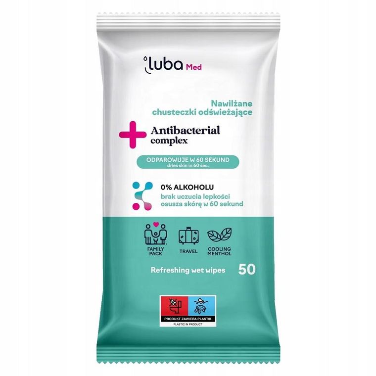 Luba, Med Antibacterial Complex, nawilżane chusteczki odświeżające z kompleksem antybakteryjnym, 50 szt.