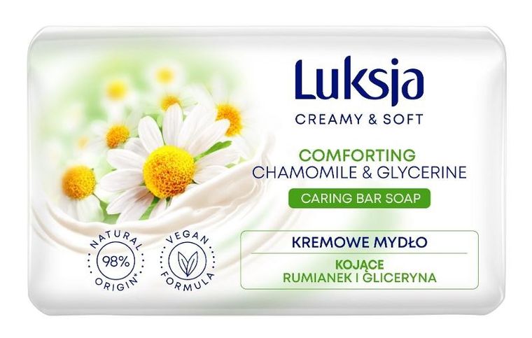 Luksja, Creamy & Soft, kojące kremowe mydło w kostce, rumianek & gliceryna, 90g