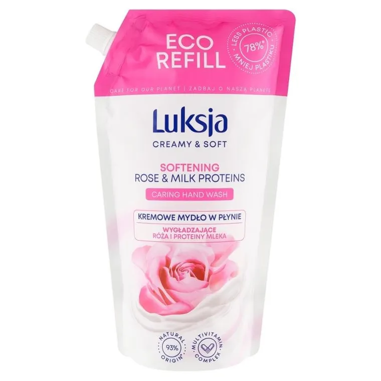 Luksja, Creamy & Soft, kremowe wygładzające mydło w płynie, róża i proteiny mleka, zapas, 900 ml