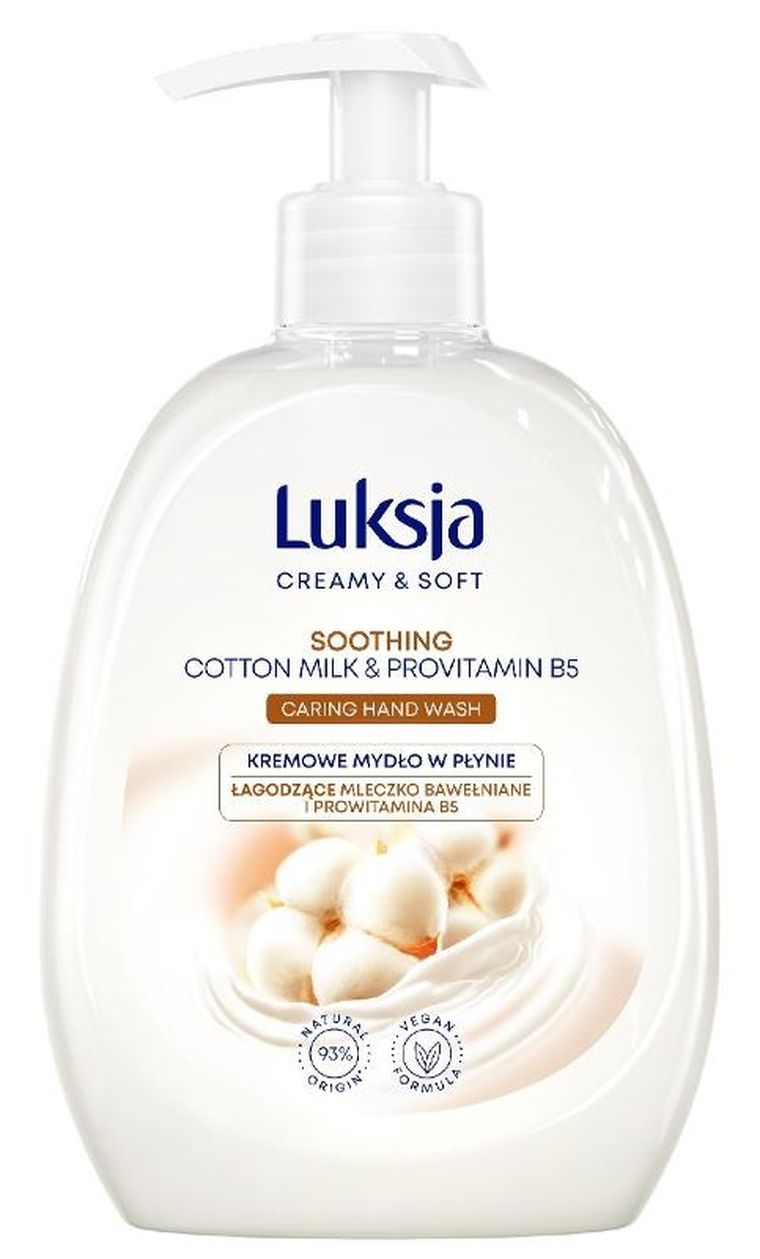 Luksja, Creamy & Soft, łagodzące kremowe mydło w płynie, mleczko bawełniane i prowitamina b5, 500 ml