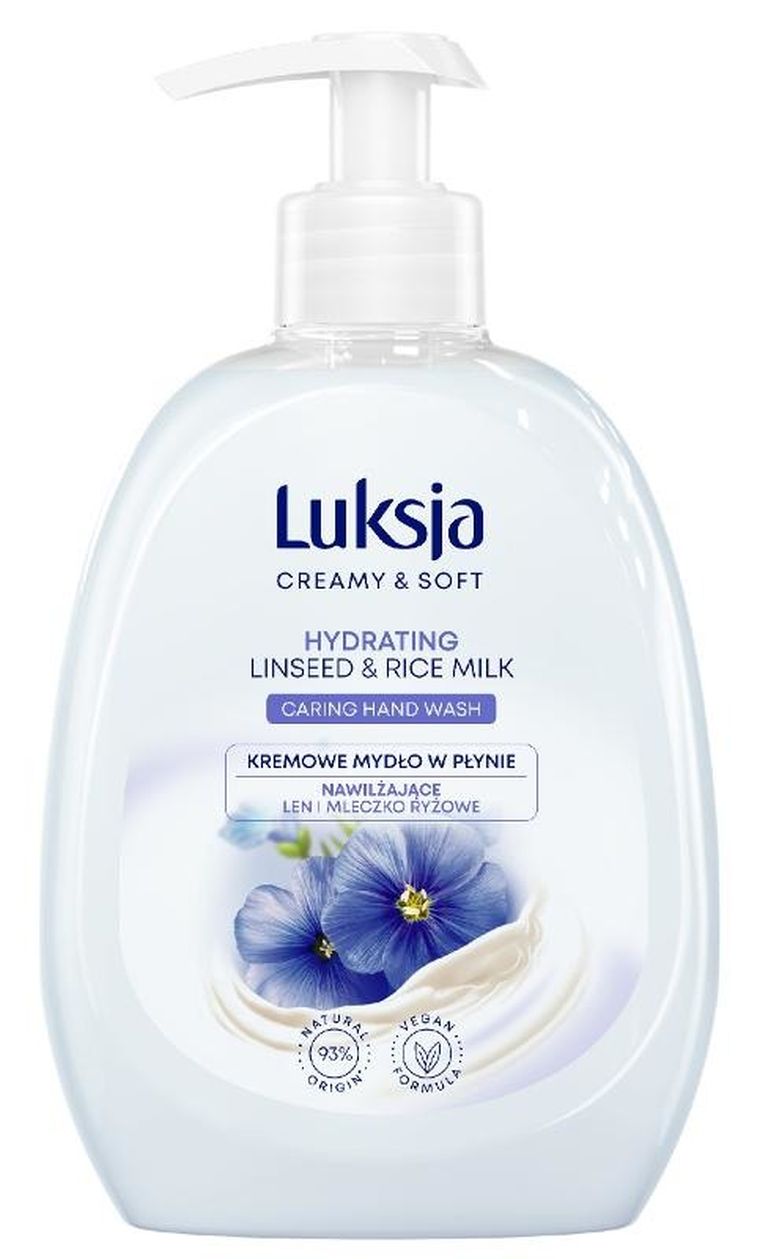 Luksja, Creamy & Soft, nawilżające kremowe mydło w płynie, len i mleczko ryżowe, 500 ml
