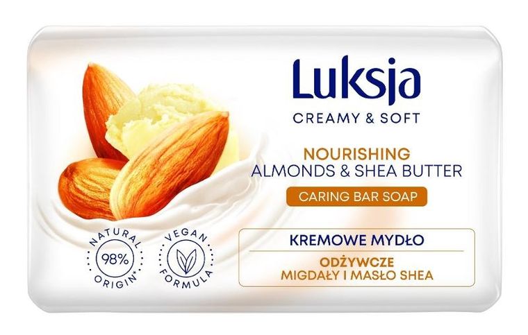 Luksja, Creamy & Soft, odżywcze kremowe mydło w kostce, migdały & masło shea, 90g