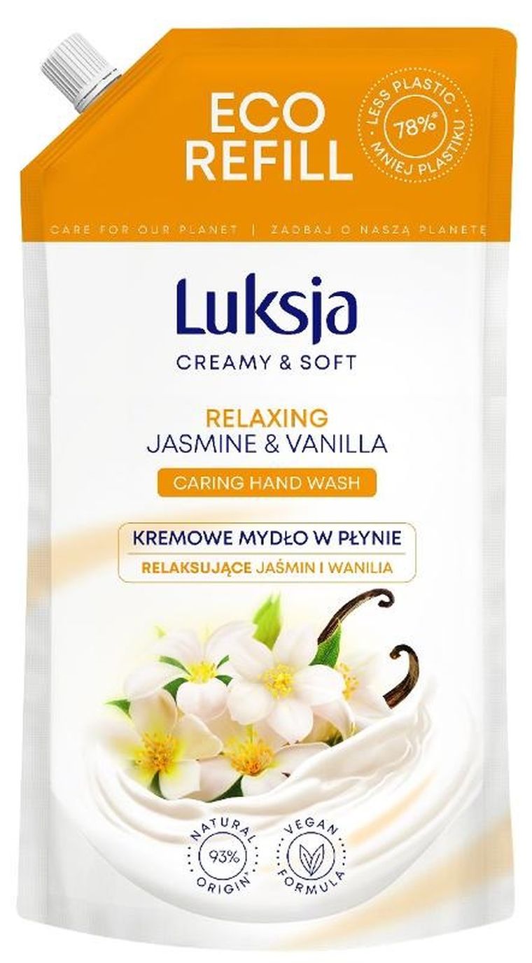 Luksja, Creamy & Soft, relaksujące kremowe mydło w płynie, jaśmin i wanilia, 900 ml, zapas