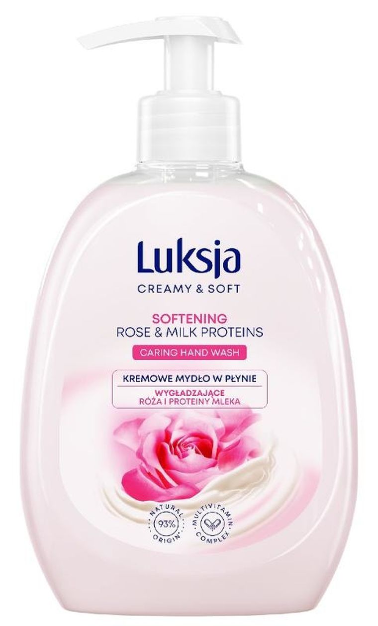 Luksja, Creamy & Soft, wygładzające kremowe mydło w płynie, róża & proteiny mleka, 500 ml
