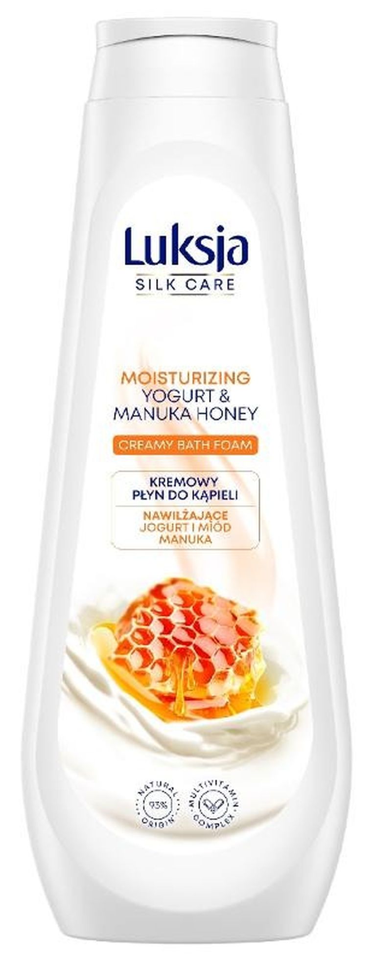 Luksja, Silk Care, kremowy płyn do kąpieli, nawilżający, jogurt i miód manuka, 900 ml