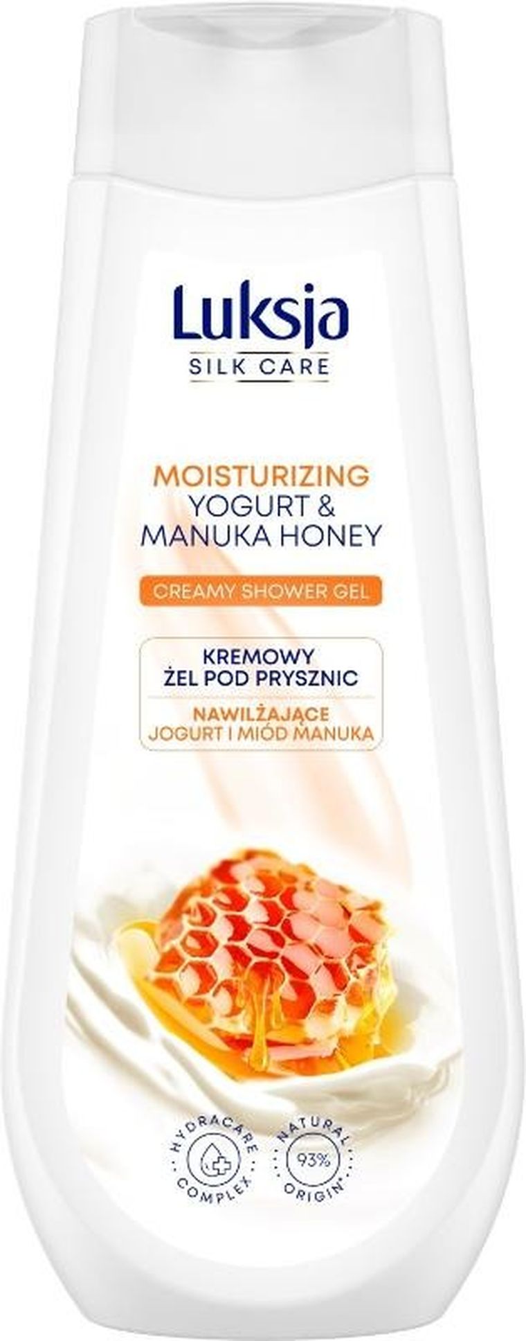 Luksja, Silk Care, nawilżający kremowy żel pod prysznic, jogurt i miód manuka, 500 ml