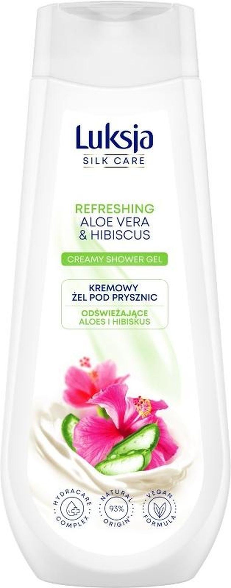 Luksja, Silk Care, odświeżający kremowy żel pod prysznic, aloes i hibiskus, 500 ml