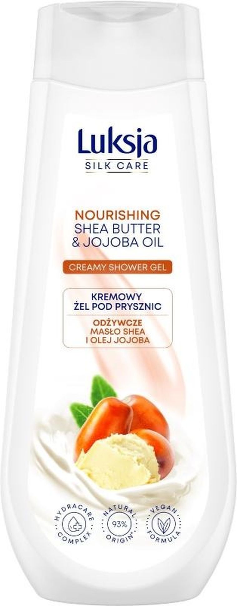 Luksja, Silk Care, odżywczy kremowy żel pod prysznic, masło shea i olej jojoba, 500 ml