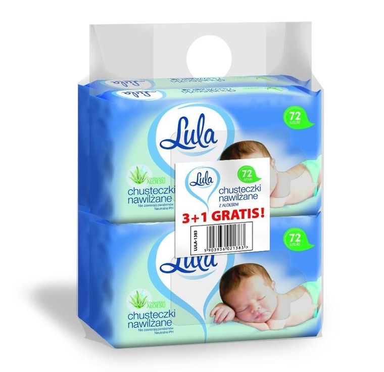 Lula chusteczki nawilżane z aloesem 1op.-72szt 3op. + 1op. gratis.