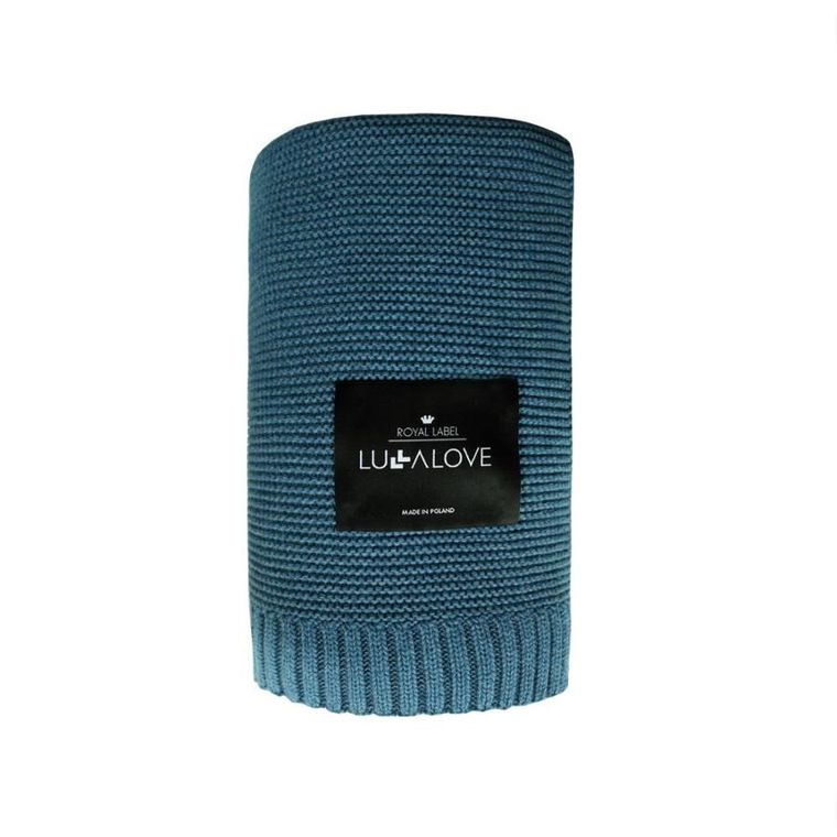 LullaLove, całoroczny koc bambusowo-bawełniany, skandynawski splot, granatowy, 120-100 cm