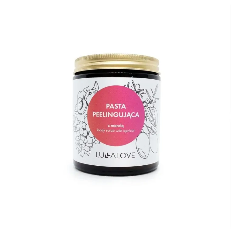 LullaLove, peelingująca pasta do ciała ze złotymi drobinkami, masło mango i rokitnik