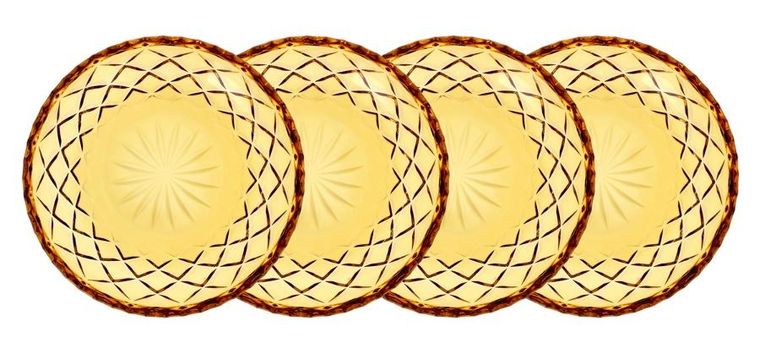 Lyngby Glas, talerze Sorrento, 16 cm, 4 szt., amber