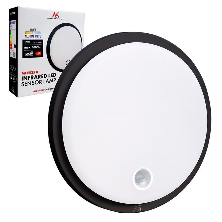 Maclean, lampa LED z czujnikiem ruchu, 10W, IP65, czarna