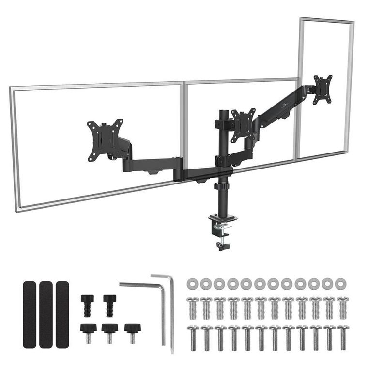 Maclean, uchwyt ns 3 monitory, sprężyna gazowa, 17"-27", 2-8 kg, czarny, MC-137