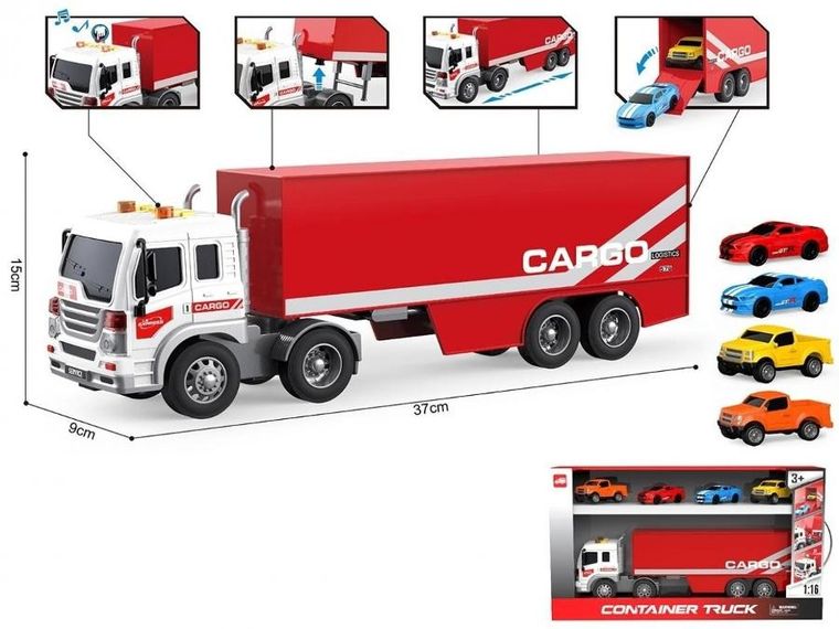 Madej, ciężarówka cargo z pojazdami, 1:16, 4 szt.