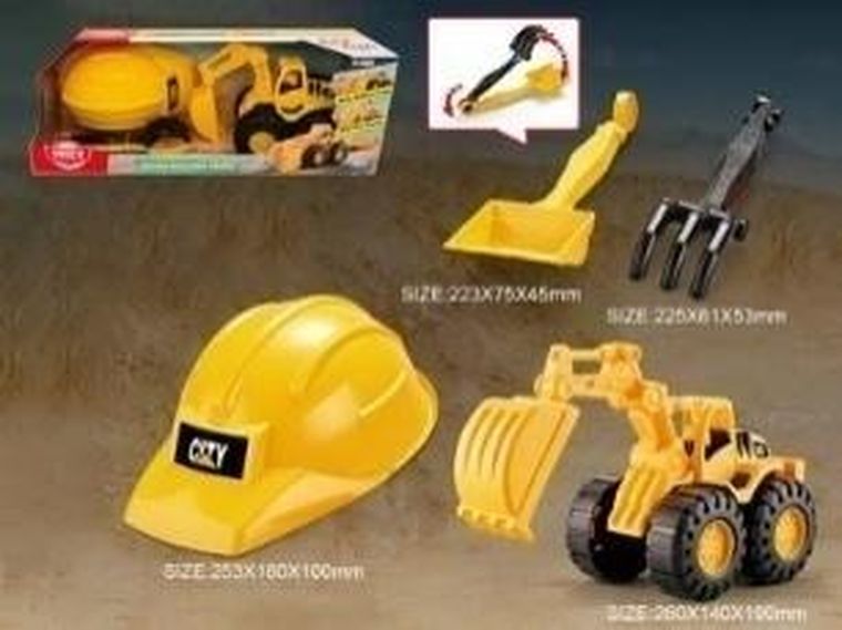 Madej, koparka, pojazd budowlany z kaskiem