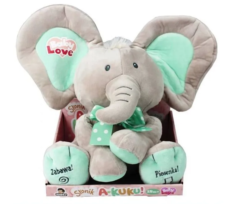Madej, Słonik, A Kuku, maskotka interaktywna, beżowo-miętowy, 24 cm