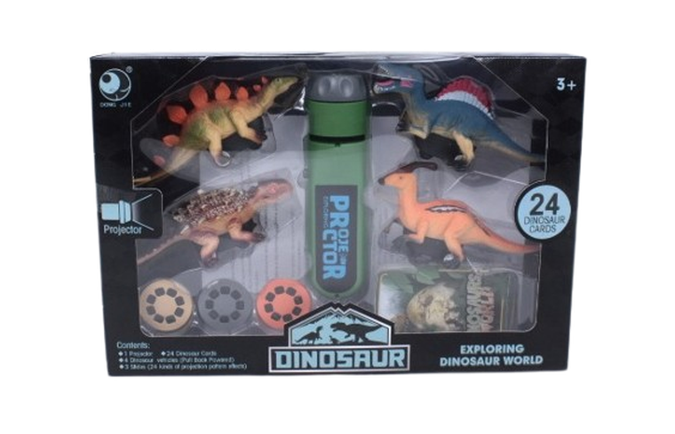 Madej, zestaw dinozaurów z projektorem, pojazdy