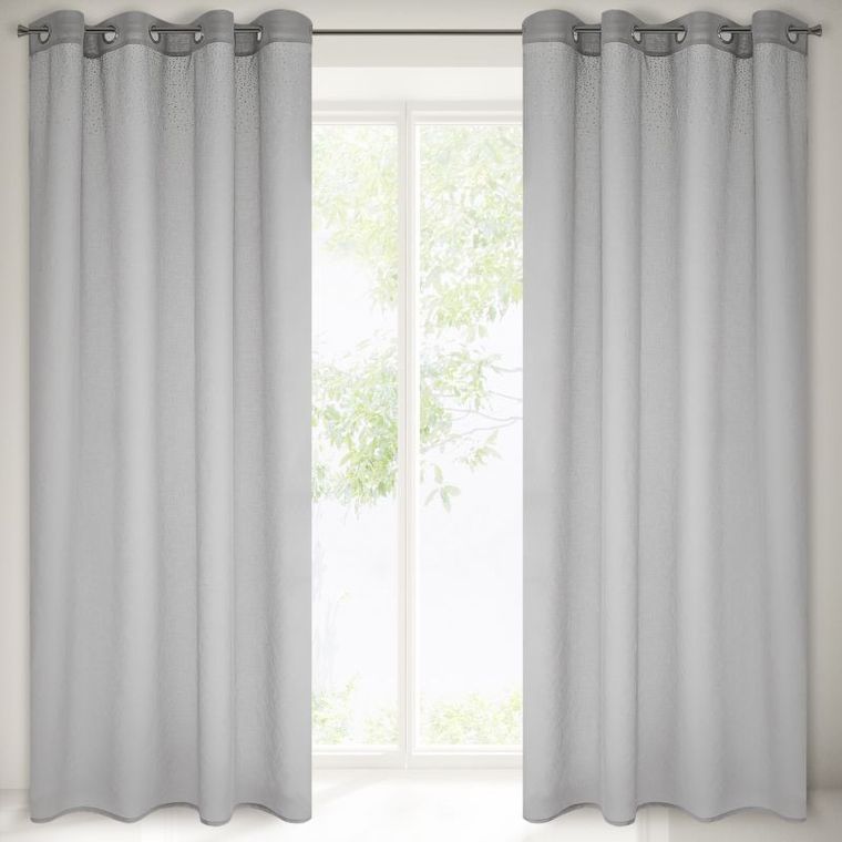 Madlen, gładka firana, zdobiona srebrnymi dżetami, 140-250 cm