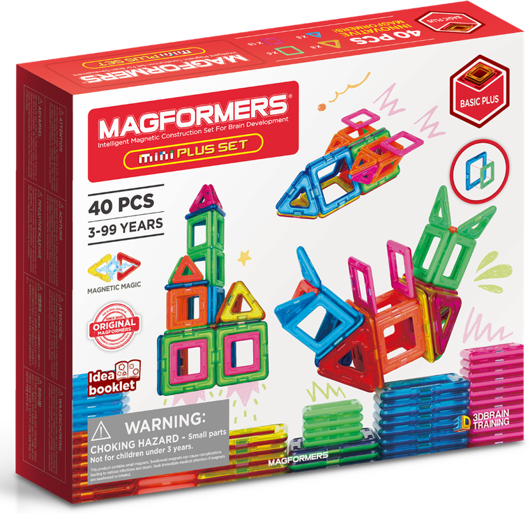 Magformers, Basic Plus, Mini Plus Set, klocki magnetyczne, 40 elementów