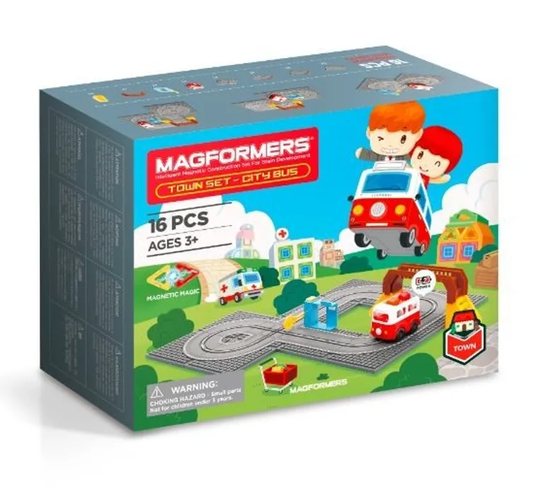 Magformers, Miasto, autobus, klocki magnetyczne, 16 elementów