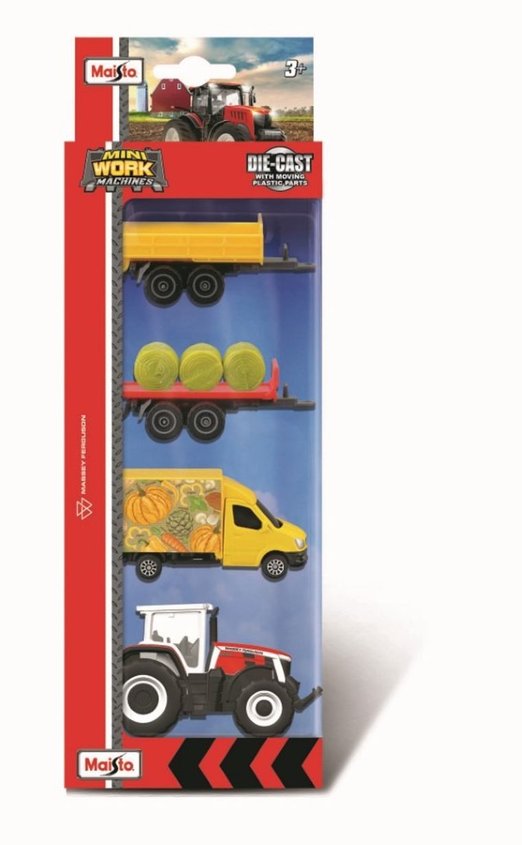 Maisto, Massey, traktor, 3 pojazdy, zestaw