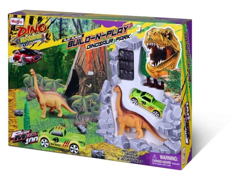Maisto, Park dinozaurów z wulkanem, dinozaur, auto, zestaw z akcesoriami