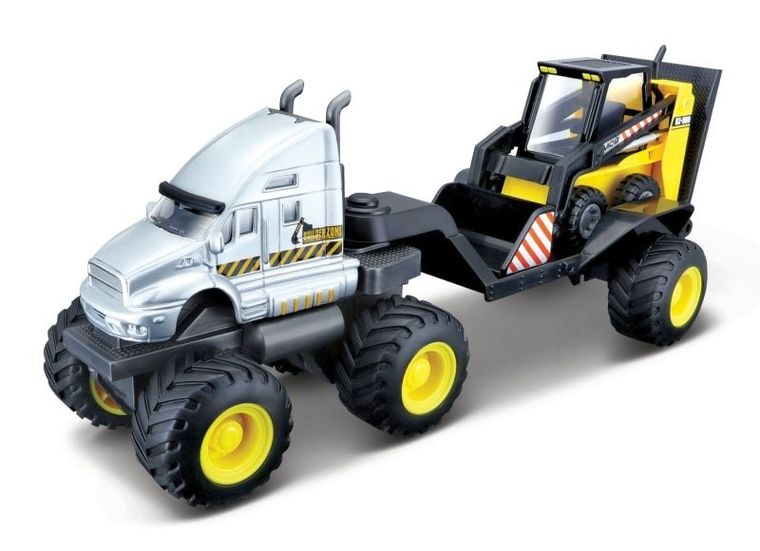 Maisto, Pojazd budowlany z lawetą i koparką, szaro-żółty