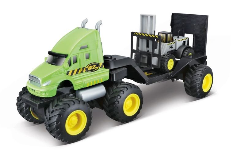 Maisto, pojazd budowlany z lawetą i podnośnikiem, zielona